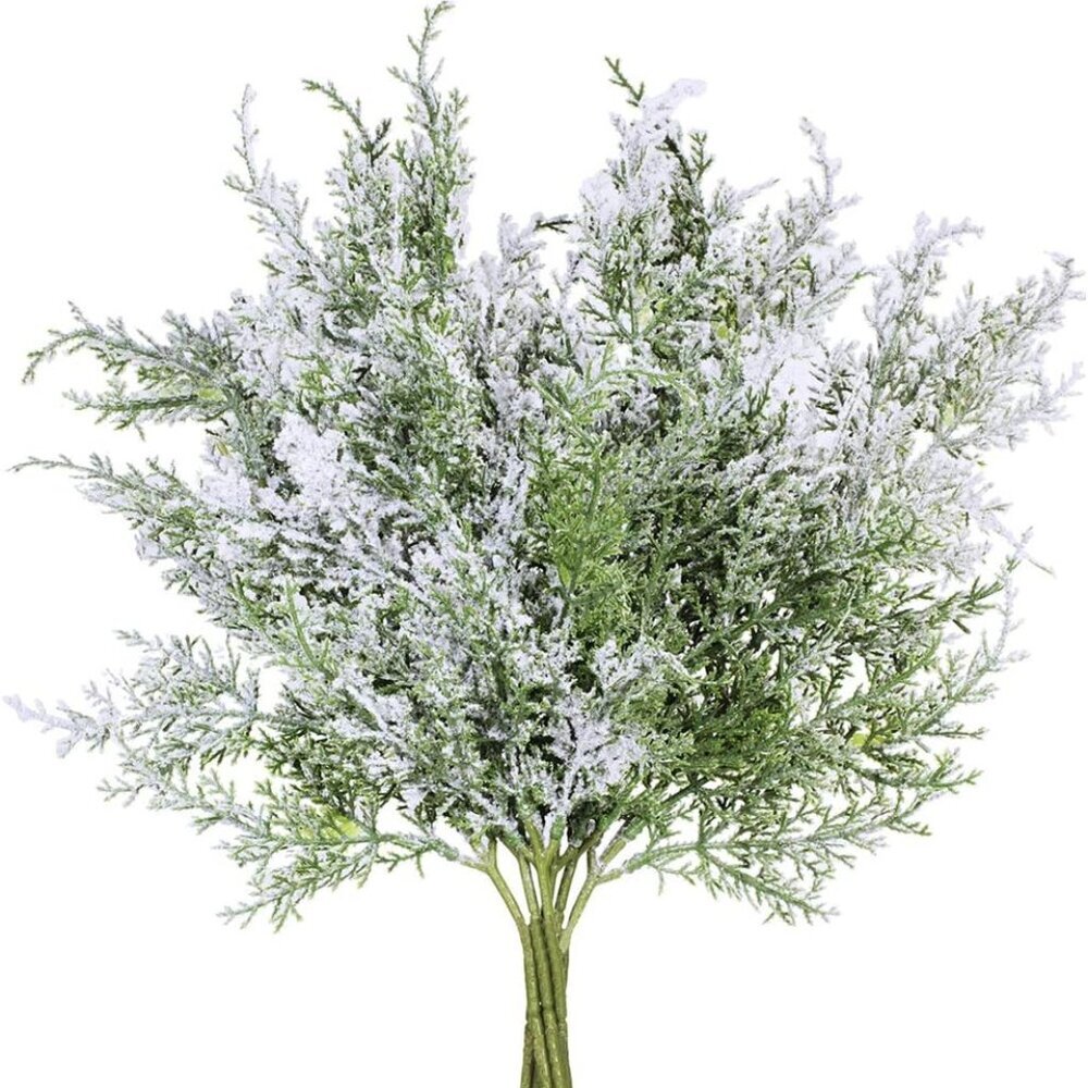 6 Pack Snowy Artificial Cedar Picks Stems Frosted Faux Cedar Spray Christmas Ced